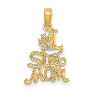 14k Yellow Gold Polished and Engraved #1 Step Mom Pendant