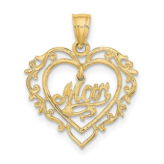 14k Yellow Gold Polished Mom Dangle In Fancy Frame Heart Pendant