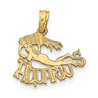 14k Yellow Gold Engraved and Block Aquarius Pendant