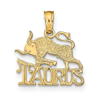 14k Yellow Gold Engraved and Block Taurus Pendant