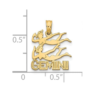14k Yellow Gold Engraved and Block Gemini Pendant
