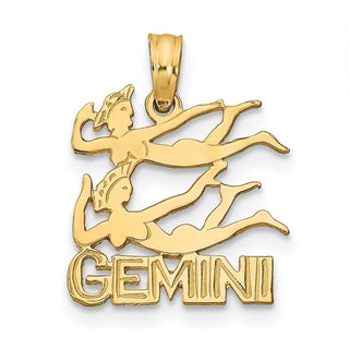 14k Yellow Gold Engraved and Block Gemini Pendant