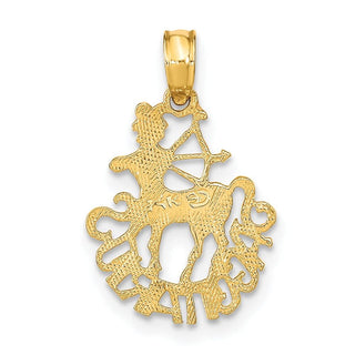 14k Yellow Gold Engraved and Block Sagittarius Pendant