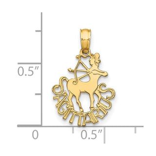 14k Yellow Gold Engraved and Block Sagittarius Pendant