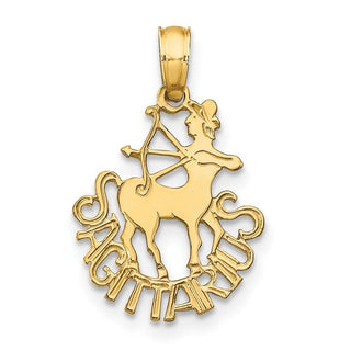 14k Yellow Gold Engraved and Block Sagittarius Pendant