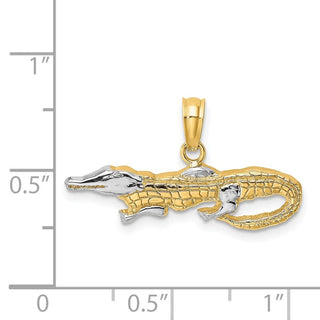 14k Yellow Gold And Rhodium 2-D Alligator Pendant