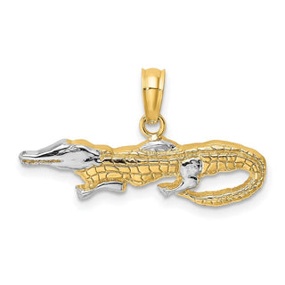 14k Yellow Gold And Rhodium 2-D Alligator Pendant