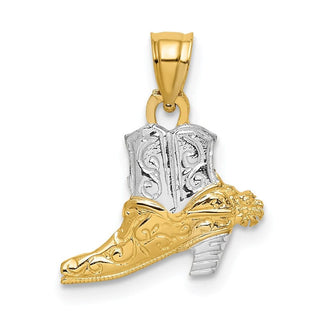 14k Yellow Gold w/Rhodium-Plated Cowboy Boot Pendant