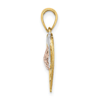 14k Yellow and Rose Gold with Rhodium Dolphin and Starfish In Heart Pendant