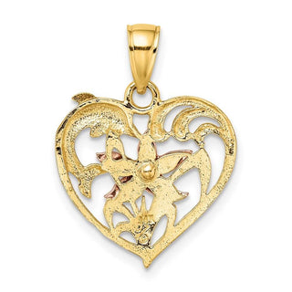14k Yellow and Rose Gold with Rhodium Dolphin and Starfish In Heart Pendant