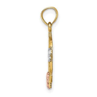 14k Yellow and Rose Gold w/ Rhodium #1 Mom w/ Flower Pendant