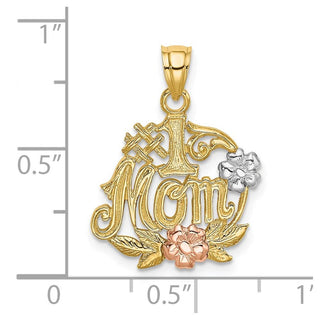 14k Yellow and Rose Gold w/ Rhodium #1 Mom w/ Flower Pendant