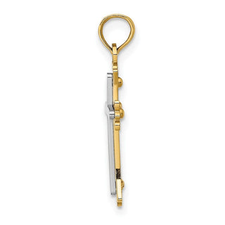 14k Yellow Gold with Rhodium-Plated Center Cross Pendant