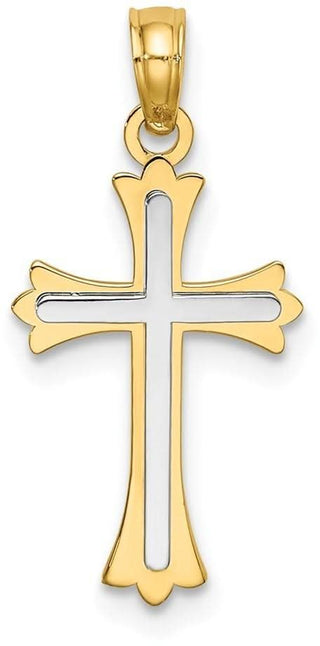 14k Yellow Gold with Rhodium-Plated Center Cross Pendant