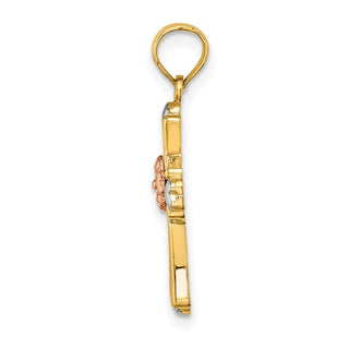 14k Yellow and Rose Gold with Rhodium Cross with Flower and Heart Pendant