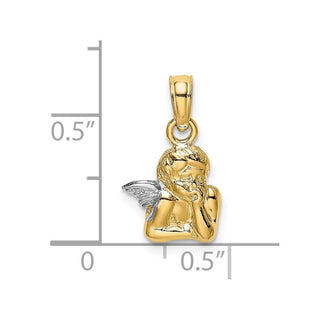 14k Yellow Gold and Rhodium Angel Resting On Elbow with Wing Pendant