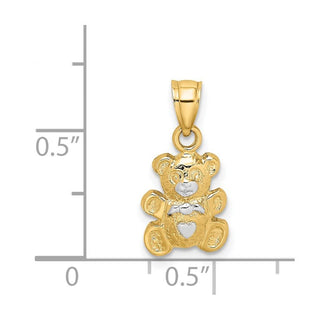 14k Yellow Gold w/Rhodium Teddy Bear Pendant