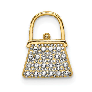 14k Yellow Gold w/ Rhodium 2-D Textured and Polished Purse Charm