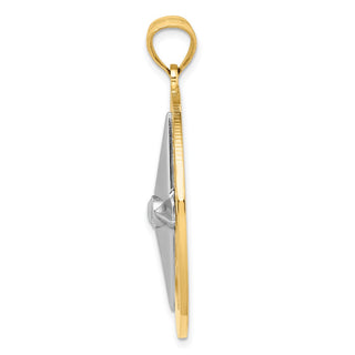 14k Gold with Rhodium Nautical Compass White Needle Pendant K9016