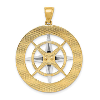 14k Gold with Rhodium Nautical Compass White Needle Pendant K9016