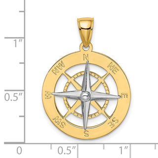 14k Gold with Rhodium Nautical Compass White Needle Pendant K9017