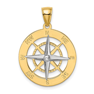 14k Gold with Rhodium Nautical Compass White Needle Pendant K9017