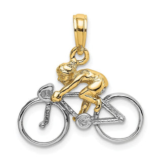 14k Gold With Rhodium 3-D Bicycle With Rider Pendant