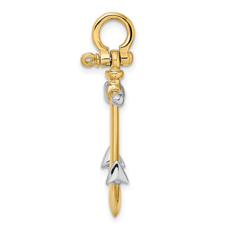 14k Yellow Gold and Rhodium 3-D Anchor w/Long T Bar w/Shackle Bail Charm