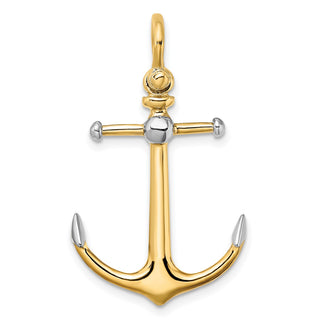 14k Yellow Gold and Rhodium 3-D Anchor w/Long T Bar w/Shackle Bail Charm