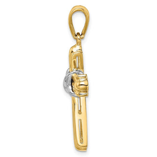 14k Two-tone Gold Polished Cross w/X Center Design Pendant K9034