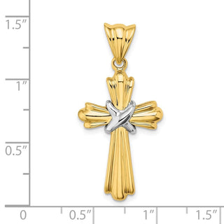 14k Two-tone Gold Polished Cross w/X Center Design Pendant K9034