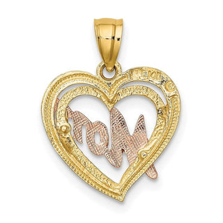 14k Two-tone Gold Mom w/Heart Pendant