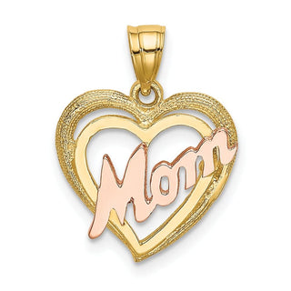 14k Two-tone Gold Mom w/Heart Pendant