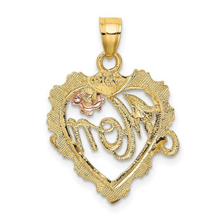 14k Yellow and Rose Gold w/ Rhodium Mom and Heart Pendant