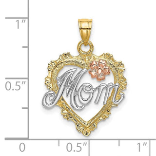 14k Yellow and Rose Gold w/ Rhodium Mom and Heart Pendant