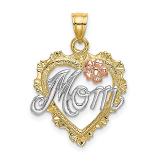 14k Yellow and Rose Gold w/ Rhodium Mom and Heart Pendant