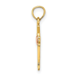 14k Two-tone Gold with Heart In Cross Pendant