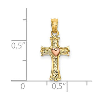 14k Two-tone Gold with Heart In Cross Pendant