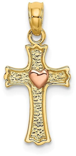 14k Two-tone Gold with Heart In Cross Pendant