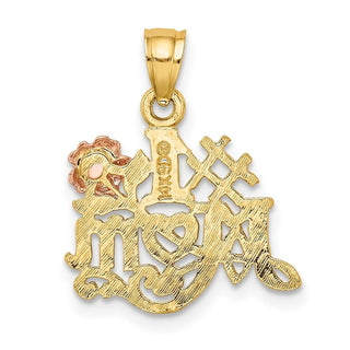 14k Yellow and Rose Gold #1 Mom w/ Flower Pendant