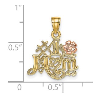 14k Yellow and Rose Gold #1 Mom w/ Flower Pendant