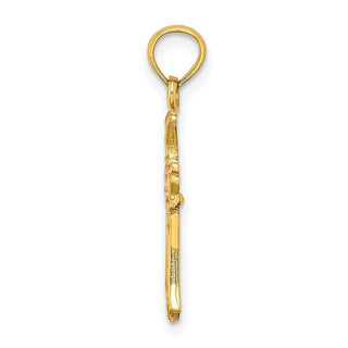 14k Two-tone Gold Cross with Flower Pendant K9094