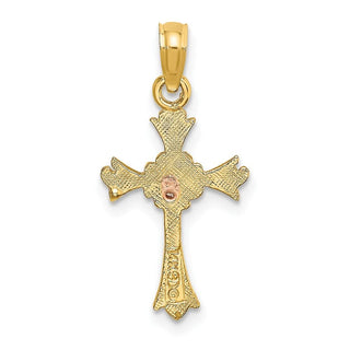 14k Two-tone Gold Cross with Flower Pendant K9094