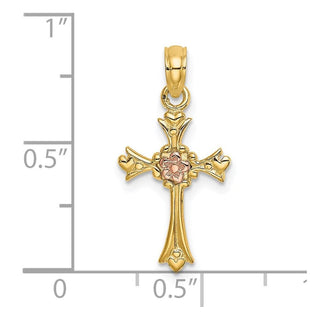 14k Two-tone Gold Cross with Flower Pendant K9094