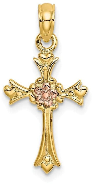 14k Two-tone Gold Cross with Flower Pendant K9094