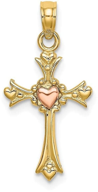 14k Two-tone Gold Cross with Heart Pendant K9095