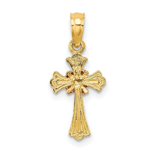 14k Two-tone Gold Cross with Small Flower Pendant