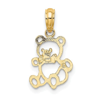 14k Two-tone Gold Teddy Bear w/Bow Tie Pendant