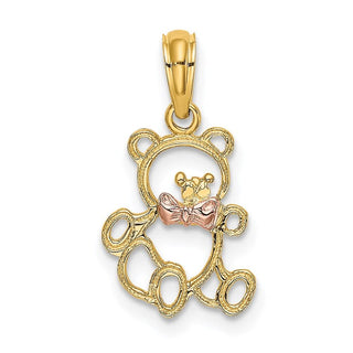 14k Two-tone Gold Teddy Bear w/Bow Tie Pendant