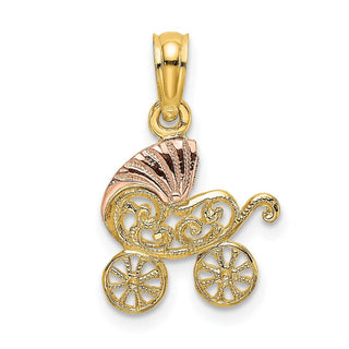 14k Two-tone Gold Baby Stroller w/Visor Pendant